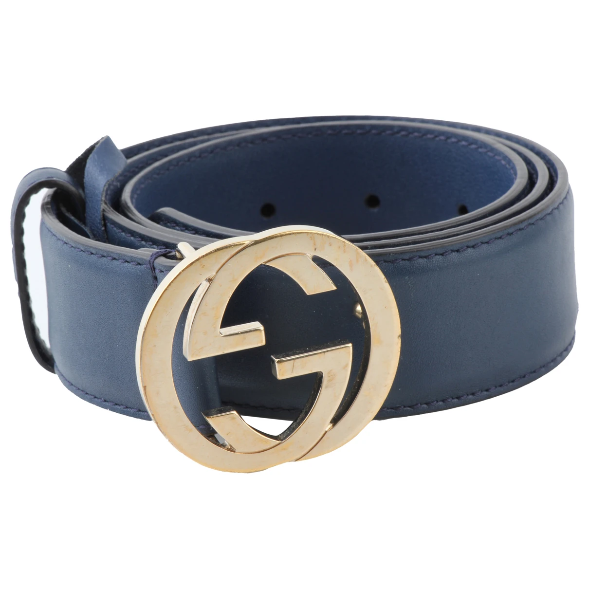 Pre-owned Gucci Interlocking Buckle Leather Belt In Blue