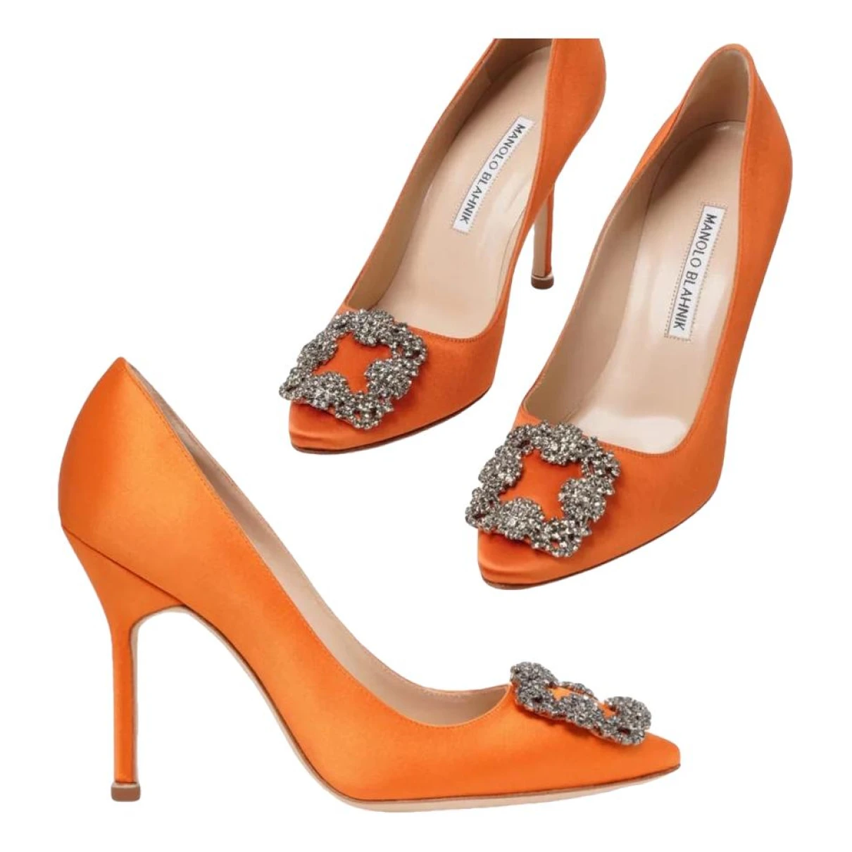 Pre-owned Manolo Blahnik Hangisi Cloth Heels In Orange