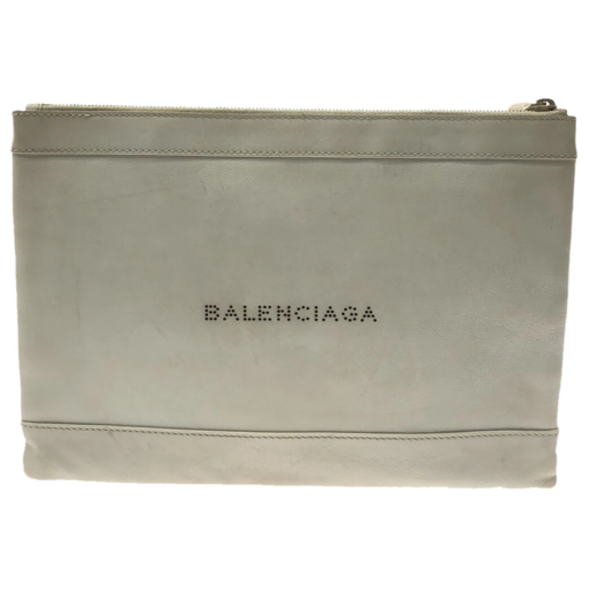Pre-owned Balenciaga Navy Cabas Leather Clutch Bag In Grey
