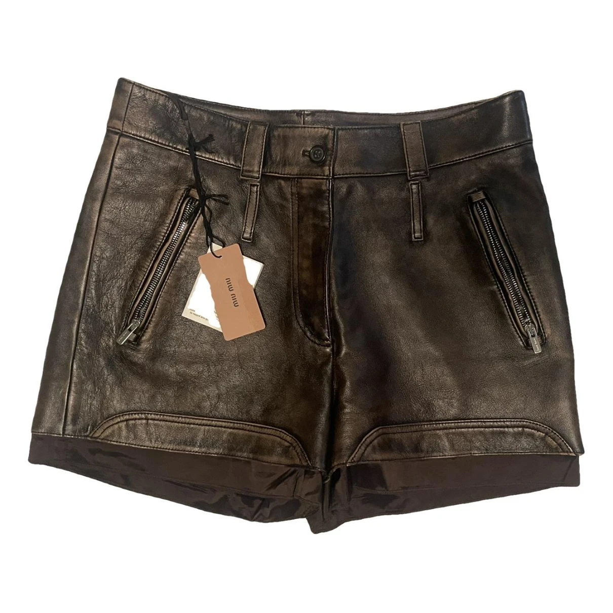 Pre-owned Miu Miu Leather Mini Short In Brown