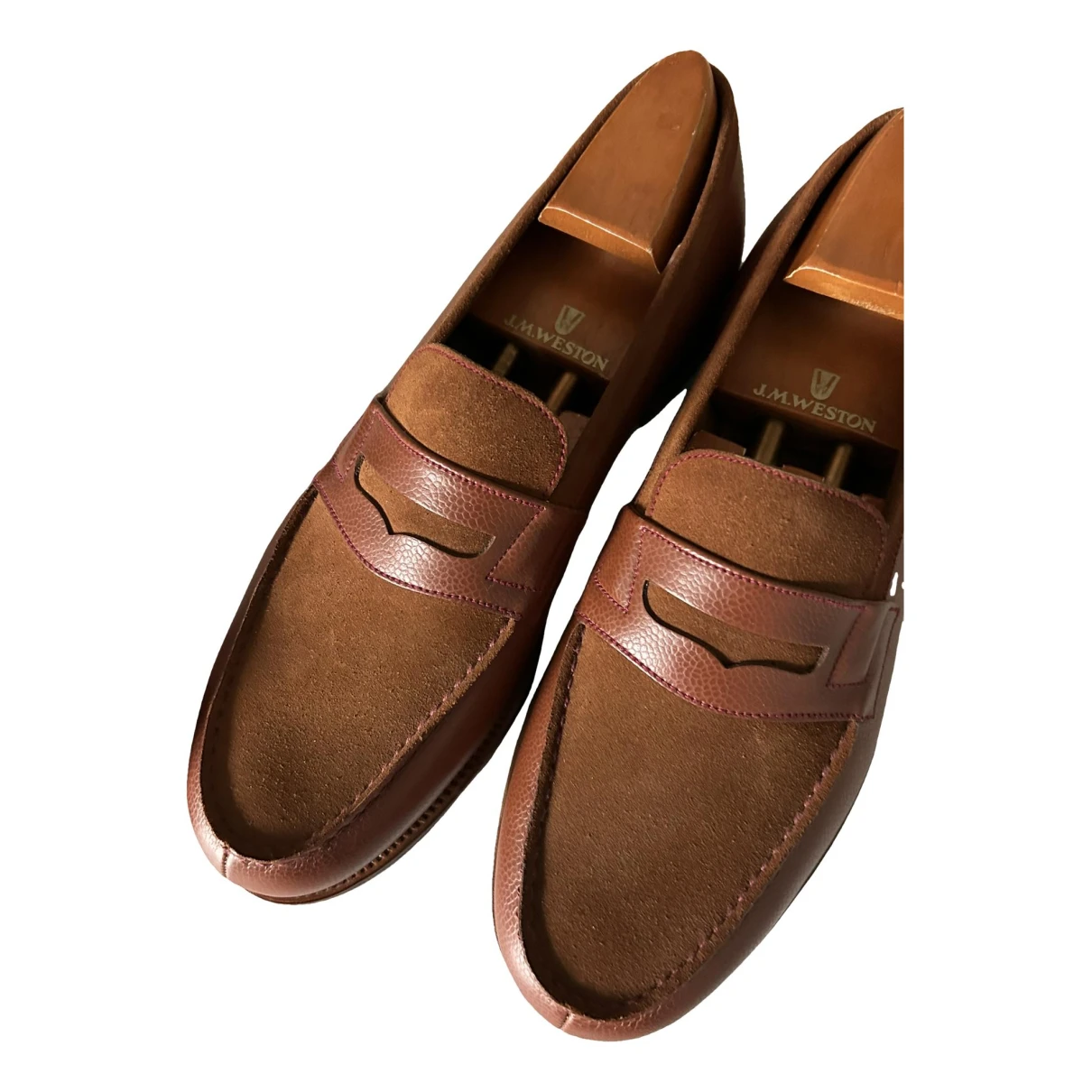 Pre-owned Jm Weston Leather Flats In Camel