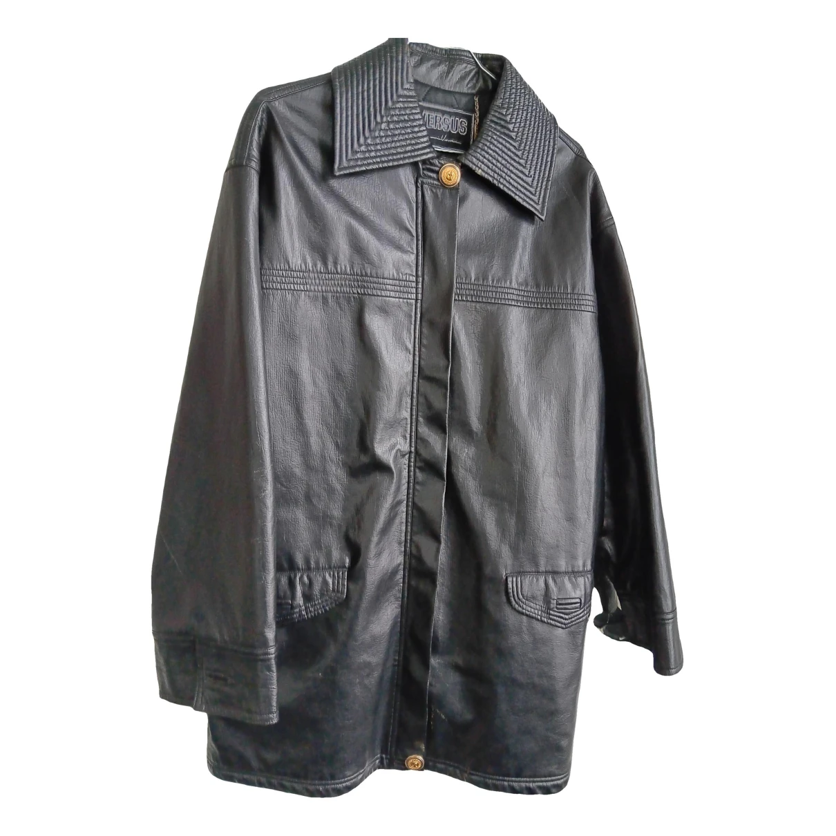Pre-owned Versus Leather Biker Jacket In Black
