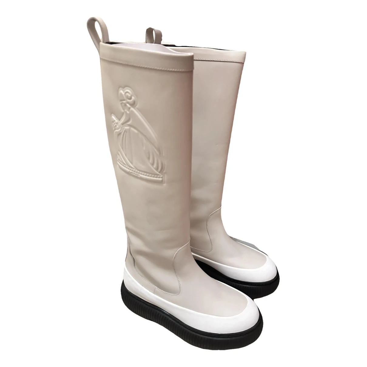 Pre-owned Lanvin Leather Wellington Boots In Ecru