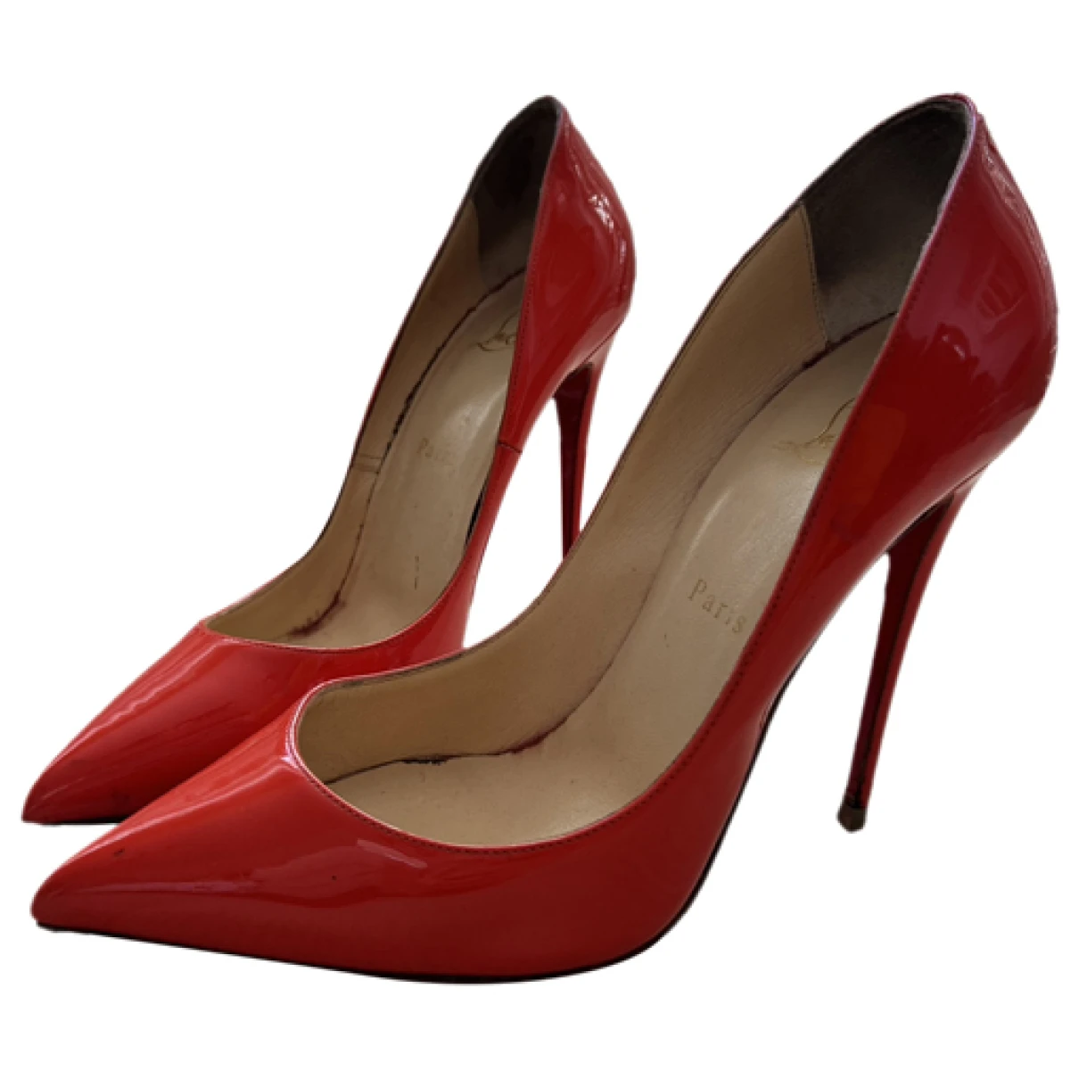 Pre-owned Christian Louboutin So Kate Patent Leather Heels In Orange