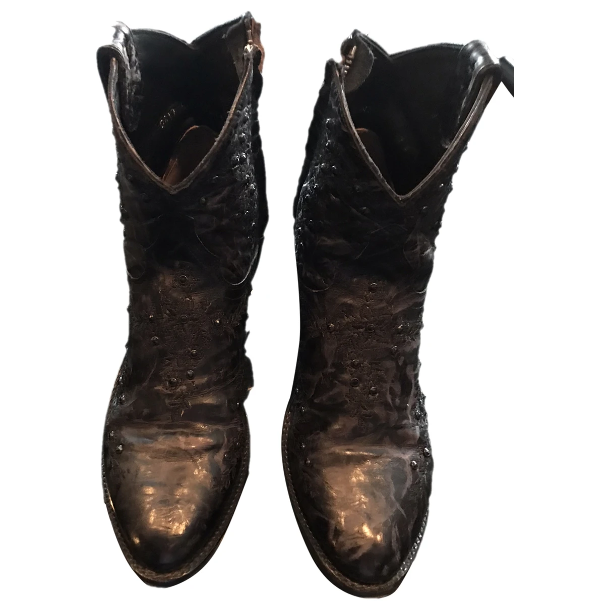 Pre-owned Mexicana Leather Western Boots In Black