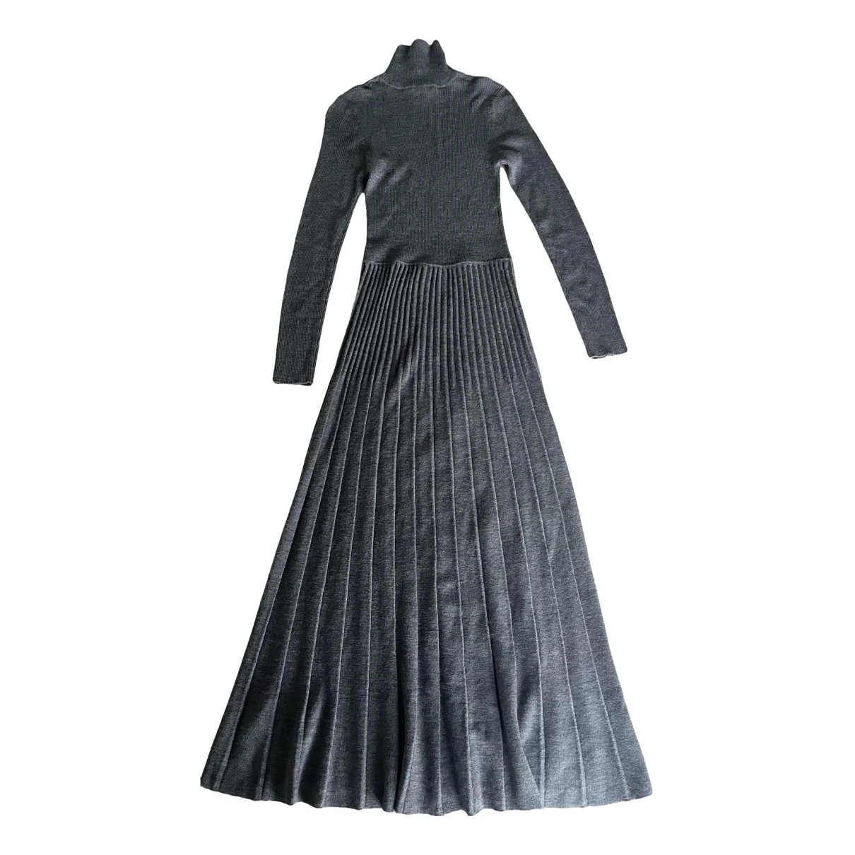 Pre-owned Massimo Dutti Wool Maxi Dress In Grey