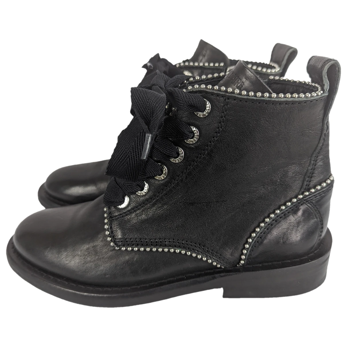 Pre-owned Zadig & Voltaire Leather Lace Up Boots In Black
