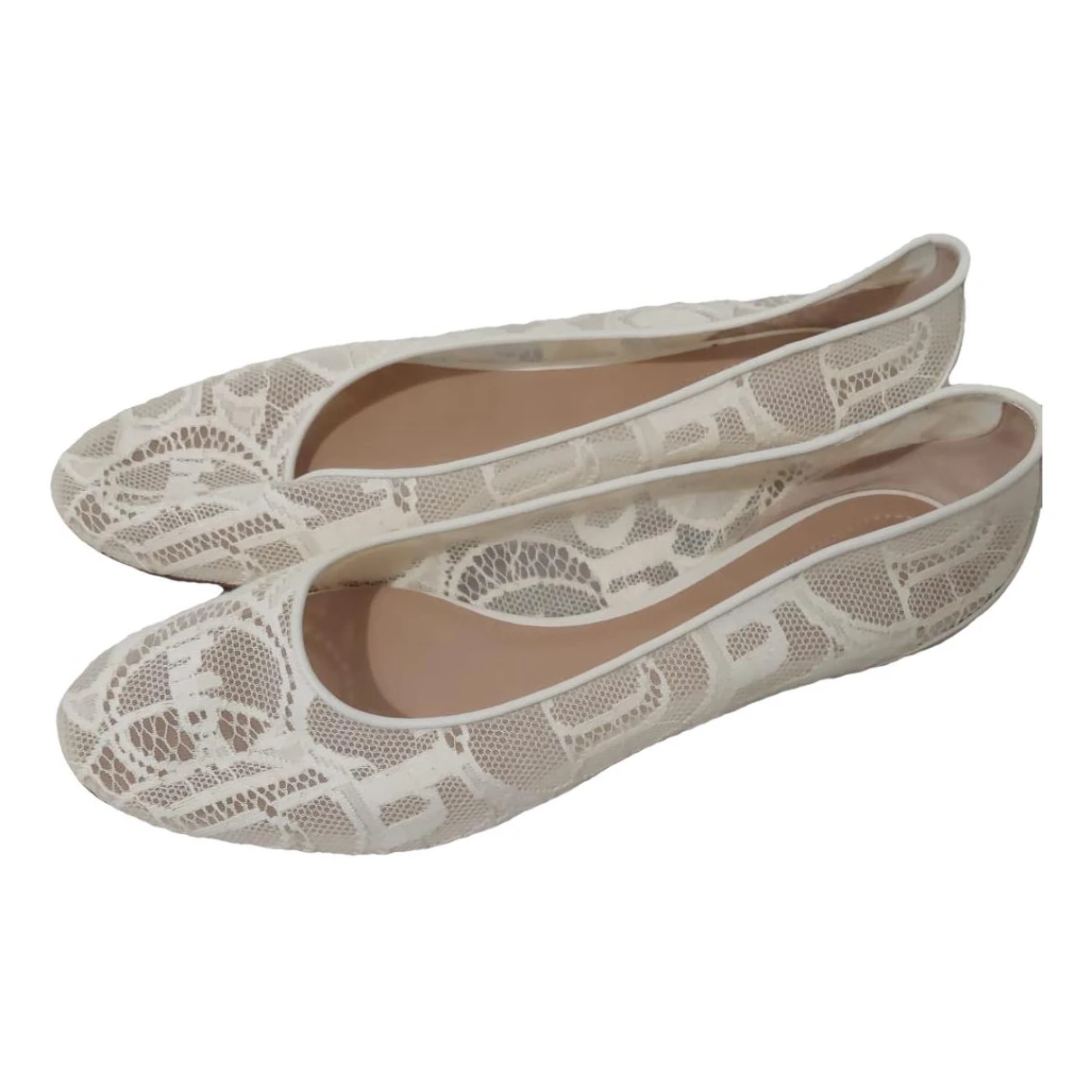 Pre-owned Chloé Lauren Cloth Ballet Flats In White