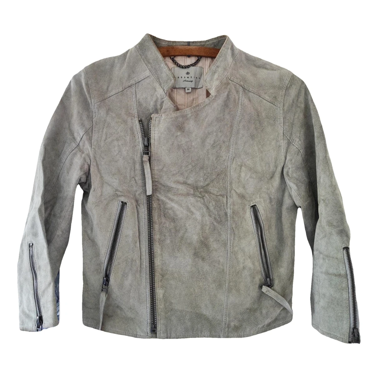 Pre-owned Essentiel Antwerp Leather Jacket In Grey