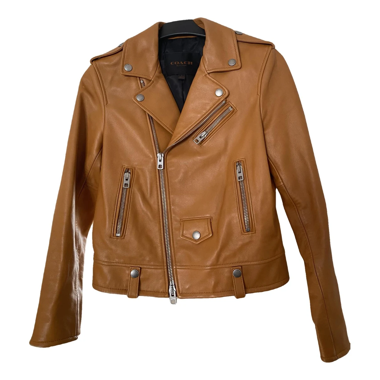 Pre-owned Coach Leather Jacket In Camel