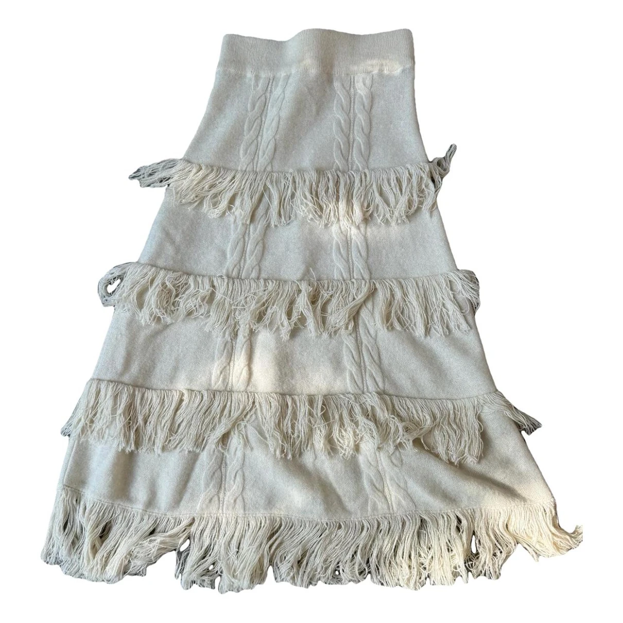 Pre-owned Johanna Ortiz Wool Mid-length Skirt In White