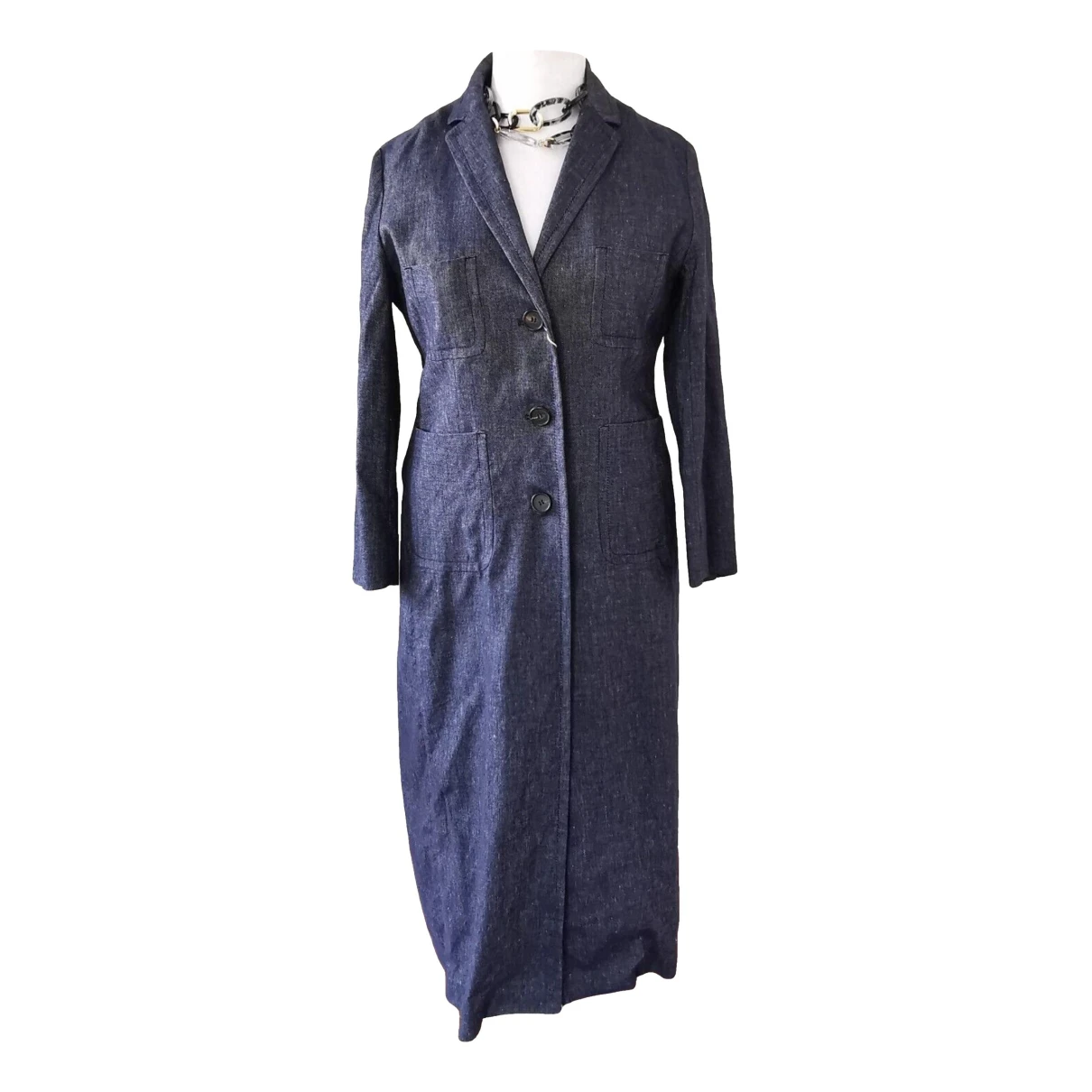Pre-owned Max Mara Linen Trench Coat In Blue