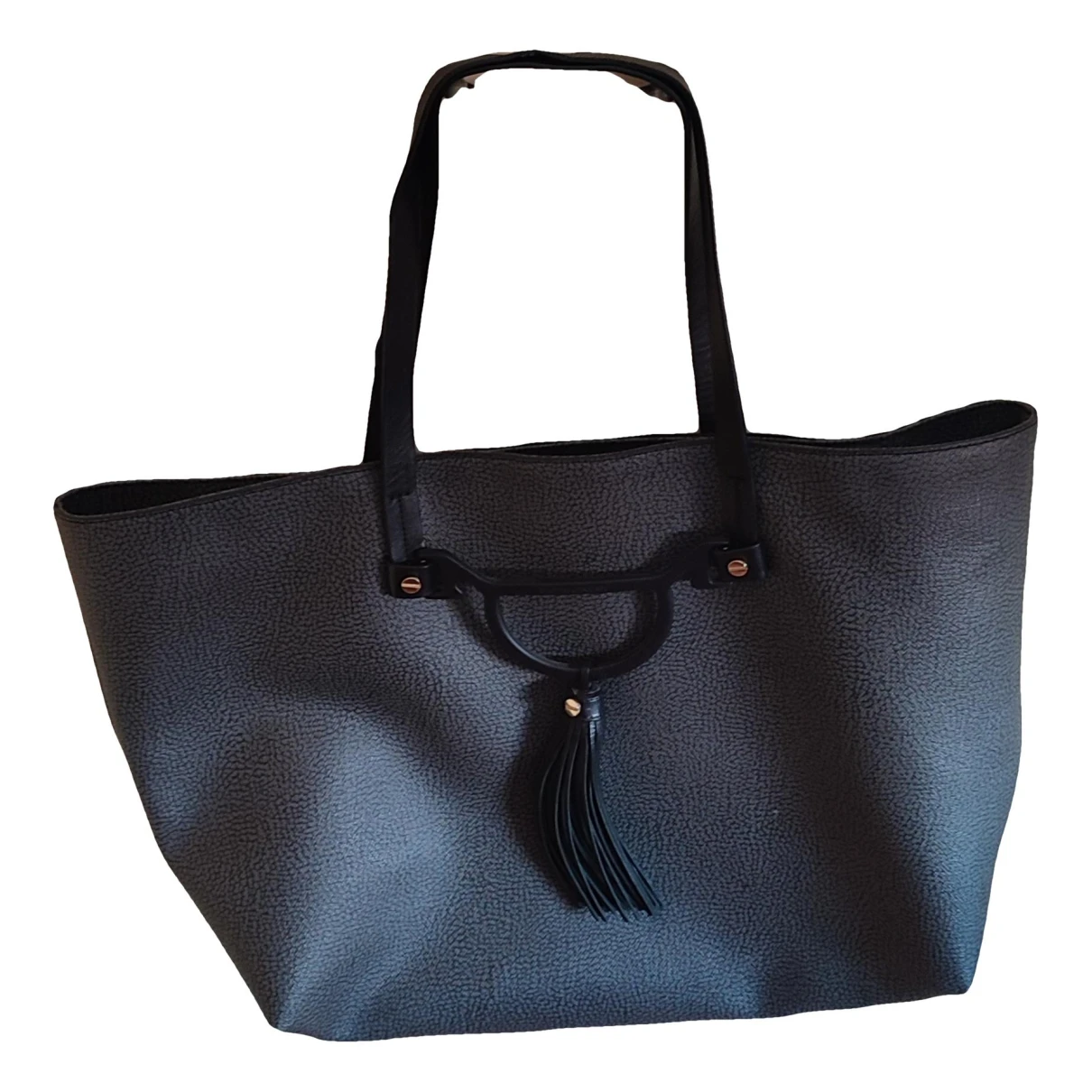 Pre-owned Borbonese Leather Handbag In Grey