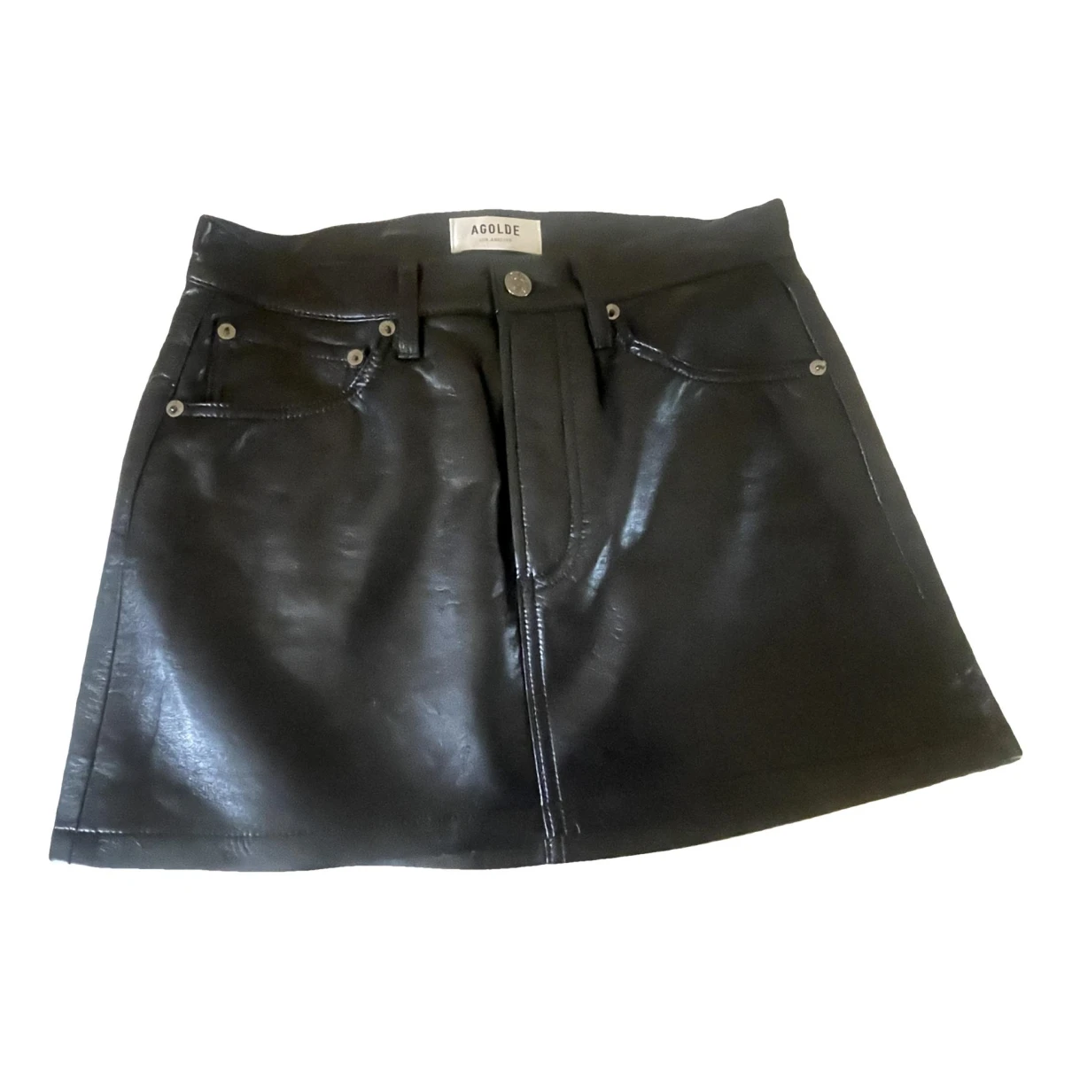Pre-owned Agolde Leather Mini Skirt In Black