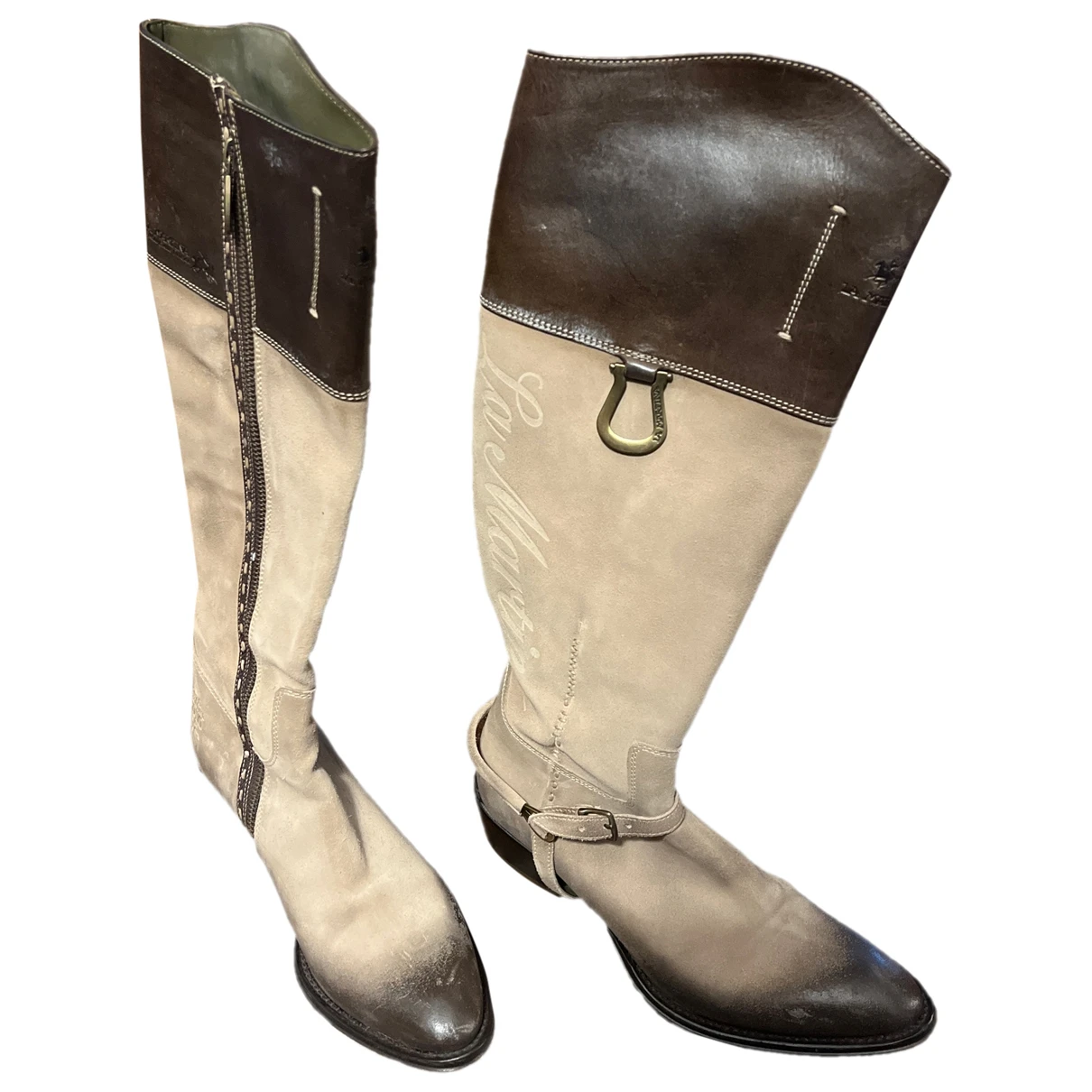 Pre-owned La Martina Leather Riding Boots In Beige