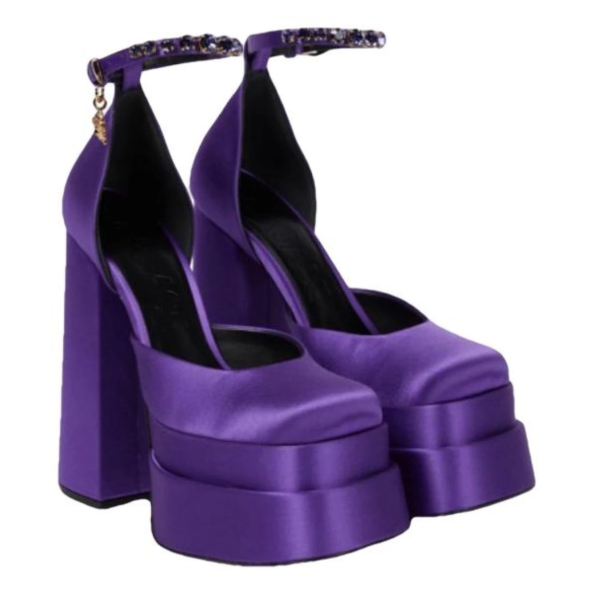 Pre-owned Versace Medusa Aevitas Leather Heels In Purple