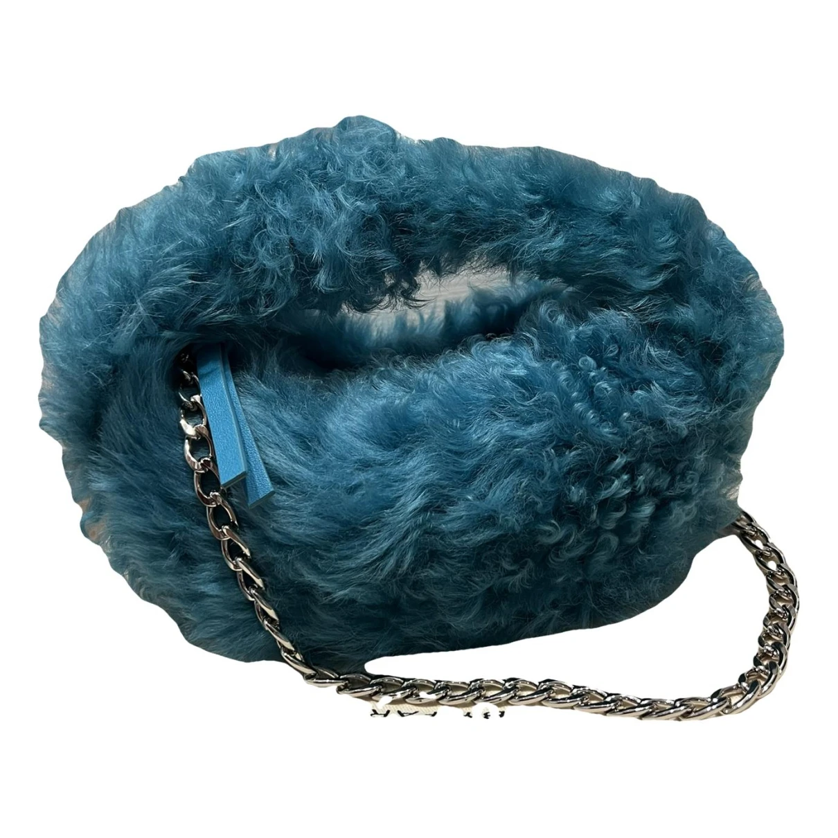 Pre-owned By Far Baby Cush Faux Fur Handbag In Blue