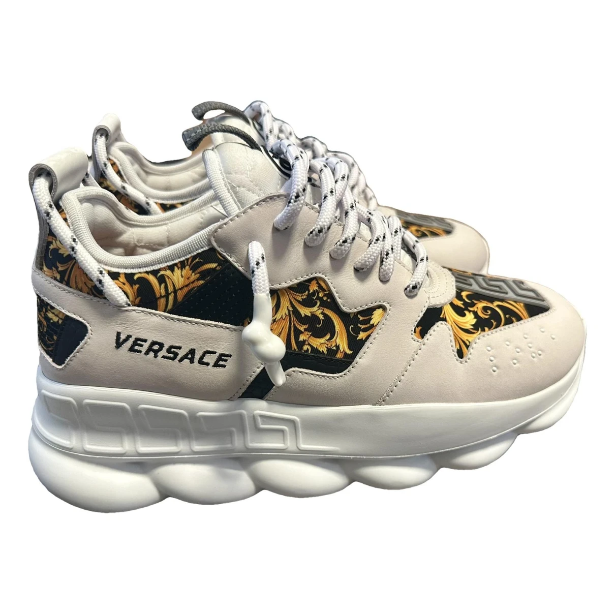 Pre-owned Versace Chain Reaction Cloth Trainers In White
