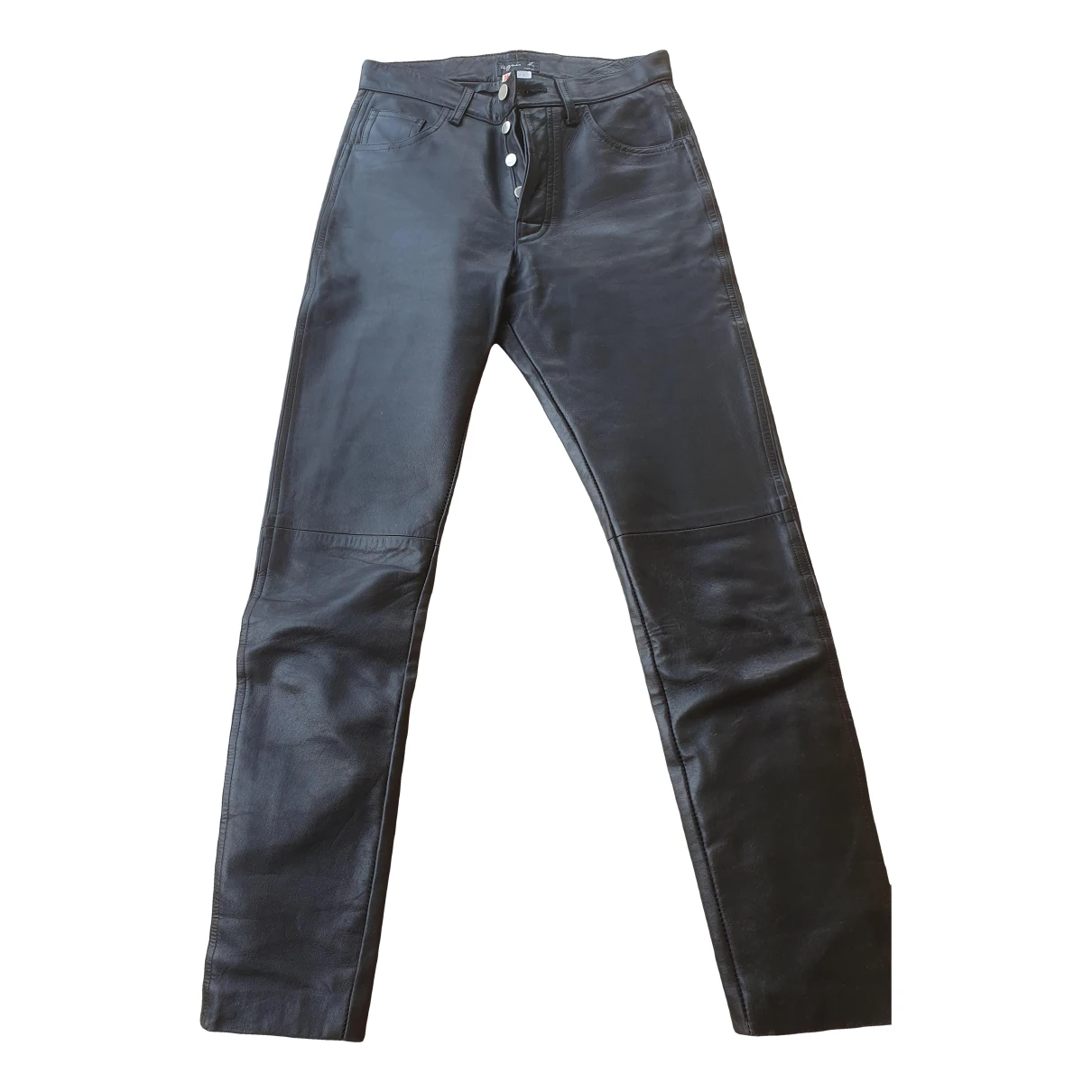 Pre-owned Agnès B. Leather Straight Pants In Black