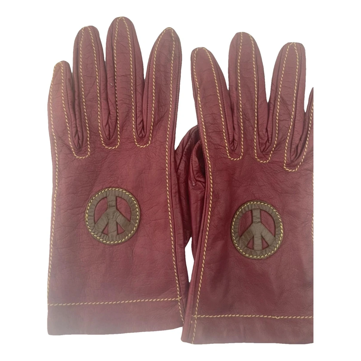 Pre-owned Moschino Leather Gloves In Burgundy