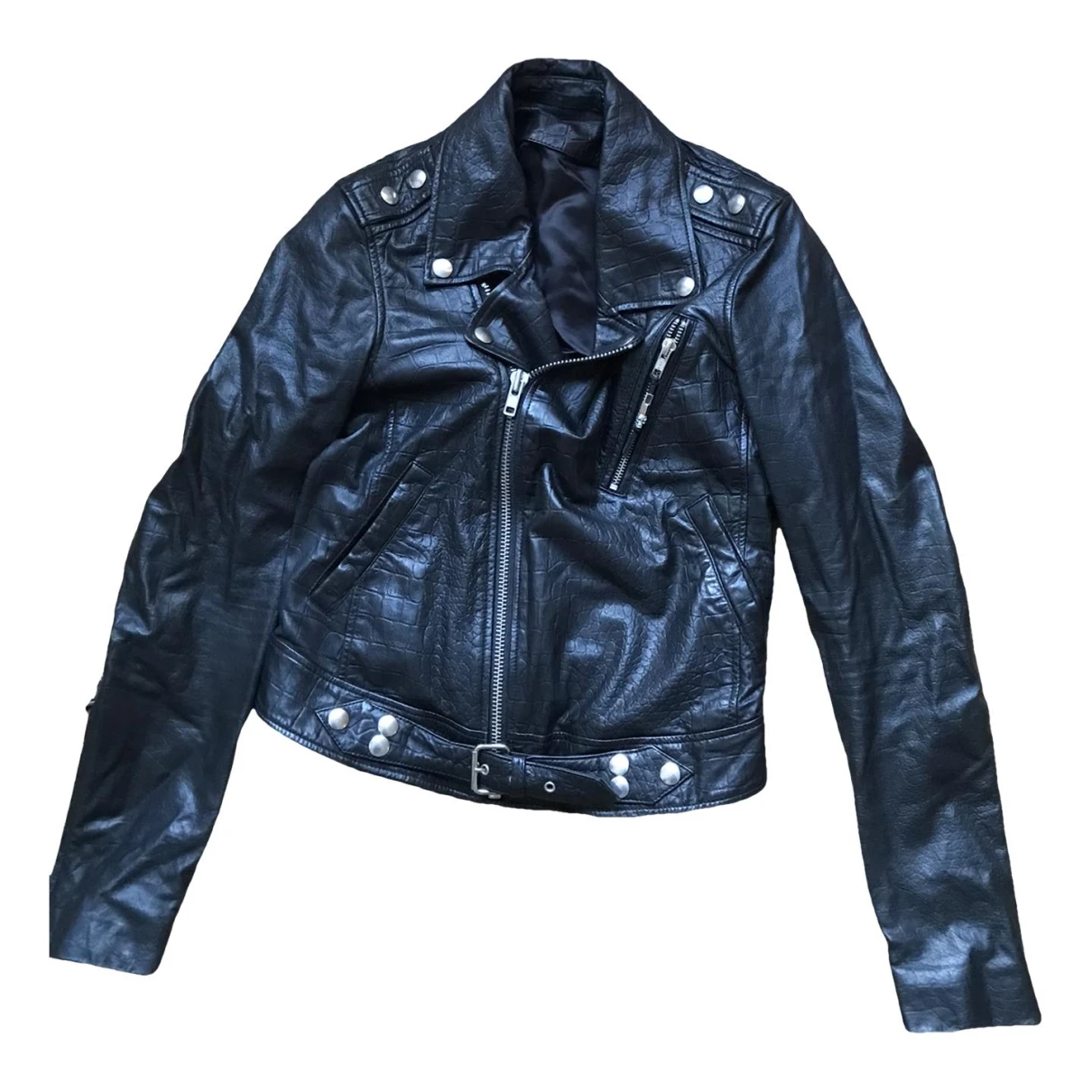 Pre-owned Blk Dnm Leather Biker Jacket In Black
