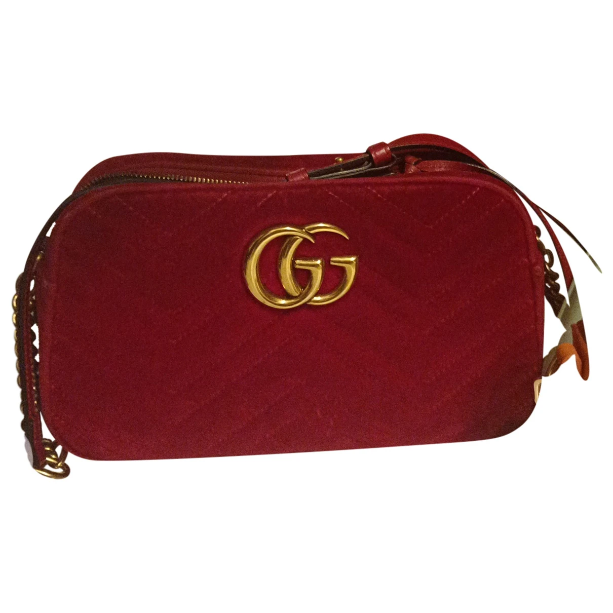 Pre-owned Gucci Gg Marmont Velvet Crossbody Bag In Red