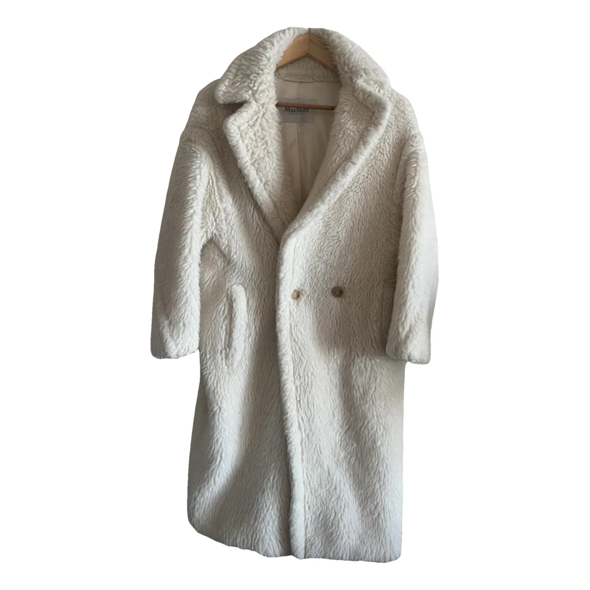 Pre-owned Max Mara Teddy Bear Icon Wool Coat In White