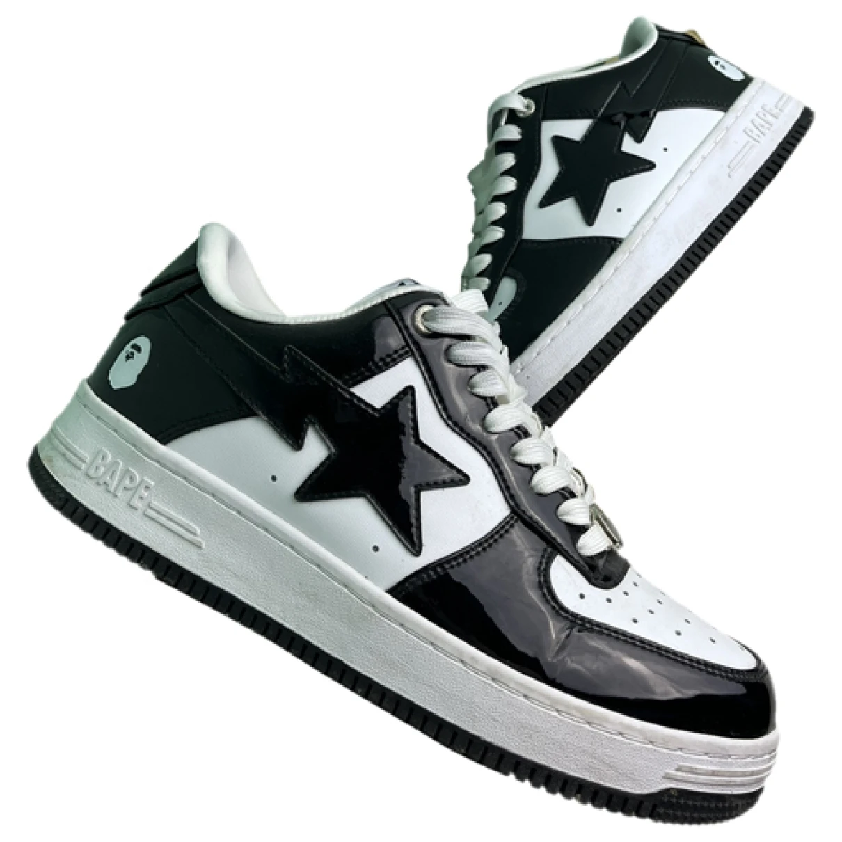 Pre-owned A Bathing Ape Bapesta Patent Leather Low Trainers In Black