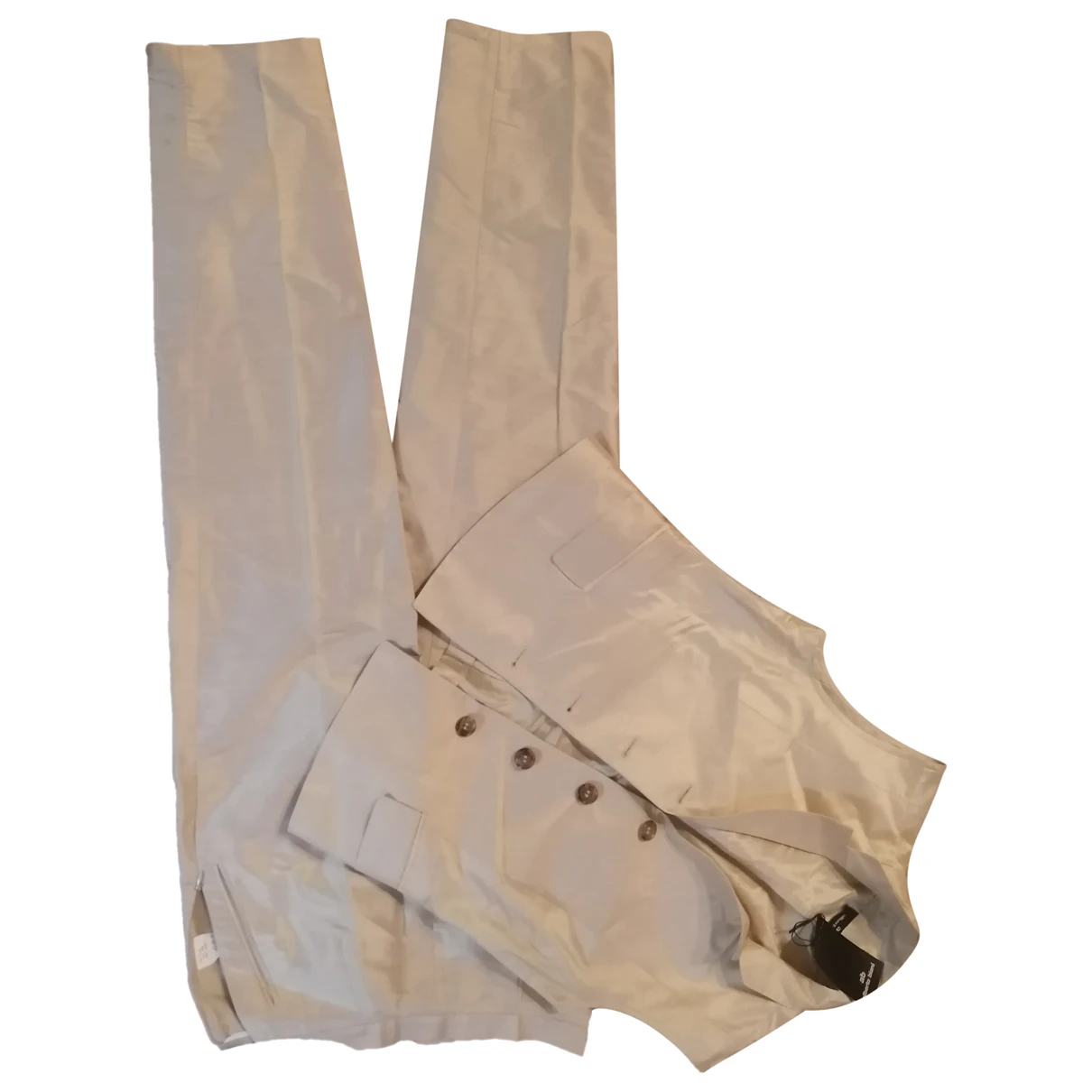 Pre-owned Alberto Biani Silk Trousers In Ecru