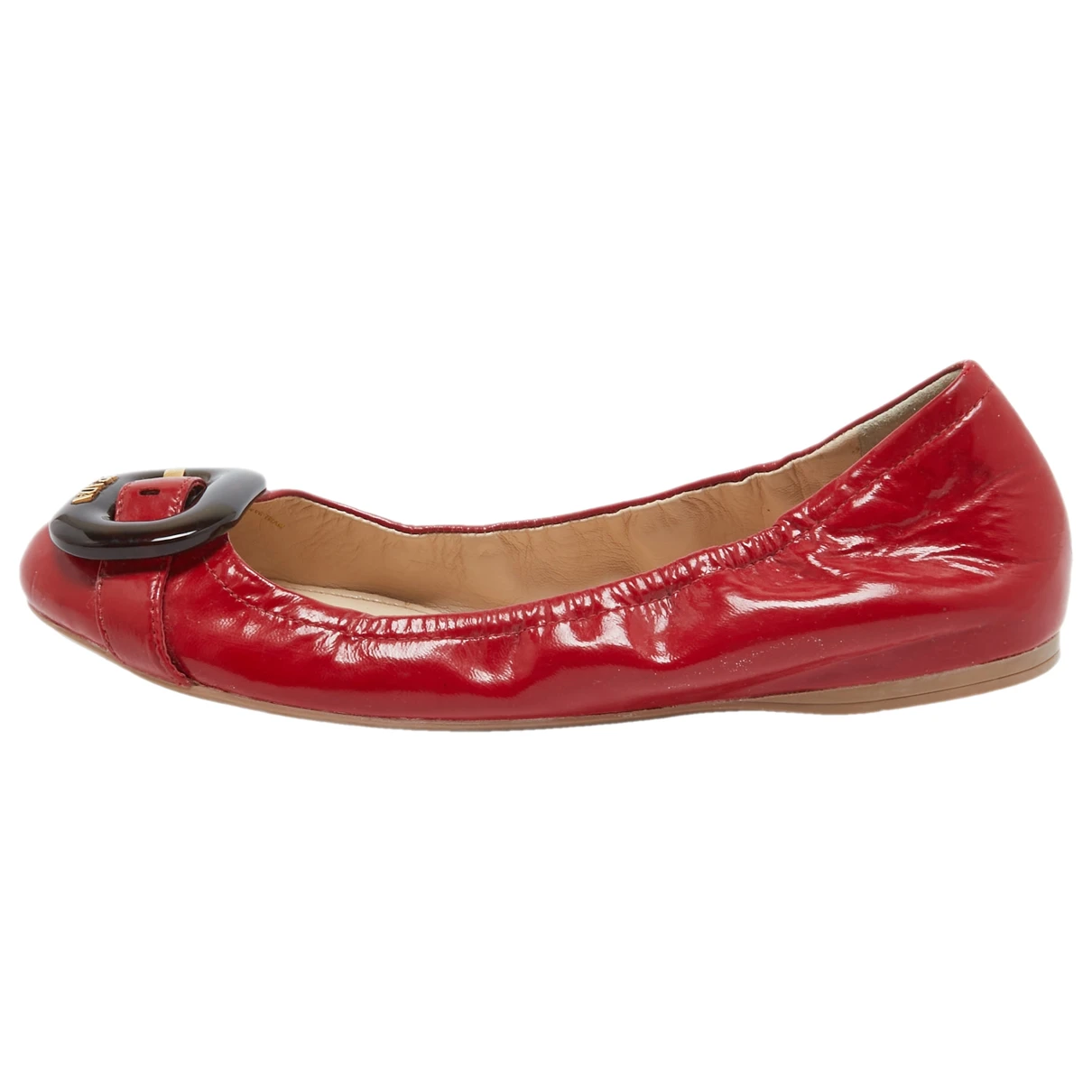 Pre-owned Prada Patent Leather Flats In Red