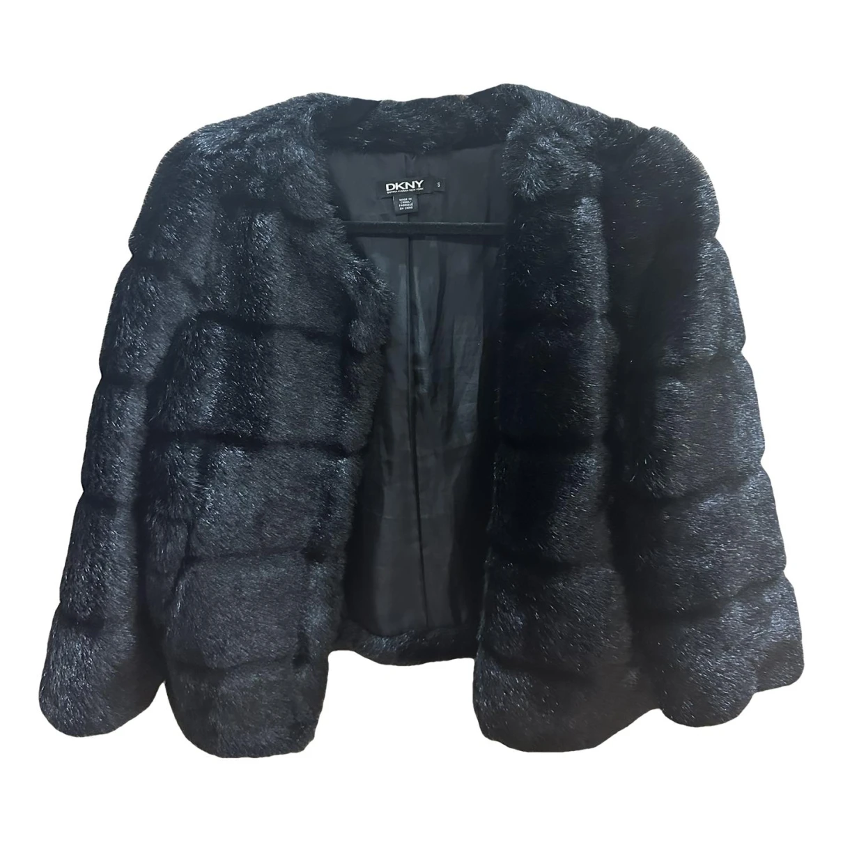 Pre-owned Dkny Faux Fur Jacket In Black
