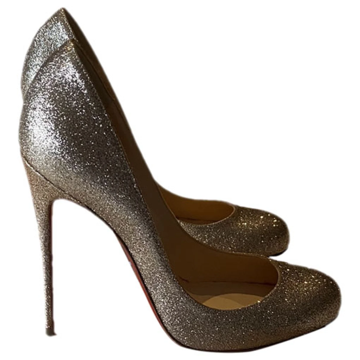 Pre-owned Christian Louboutin Fifi Glitter Heels In Gold
