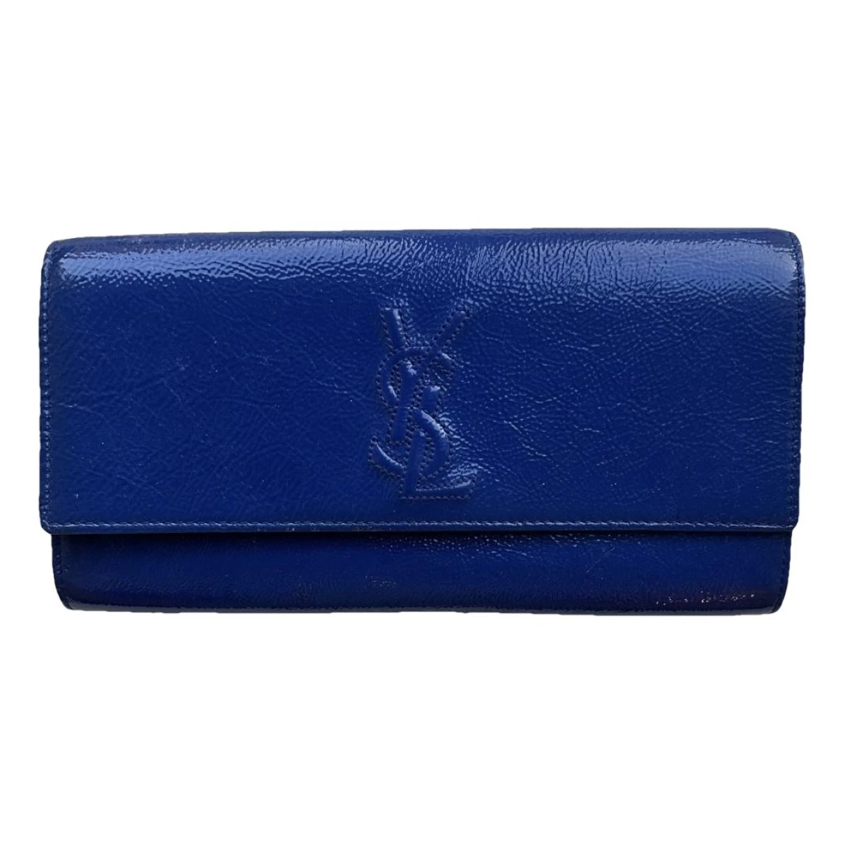 Pre-owned Saint Laurent Belle De Jour Patent Leather Clutch Bag In Blue