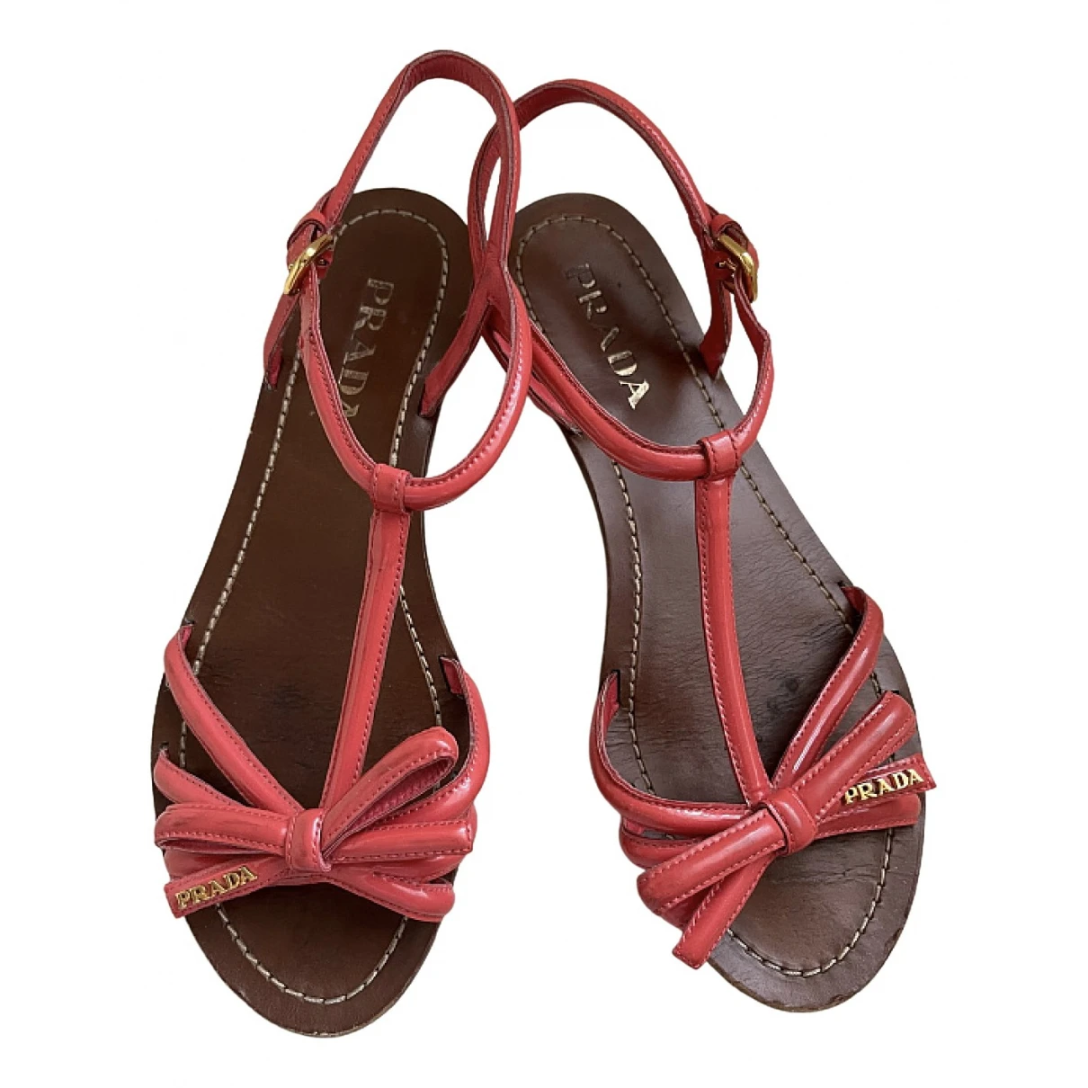 Pre-owned Prada Patent Leather Sandal In Red