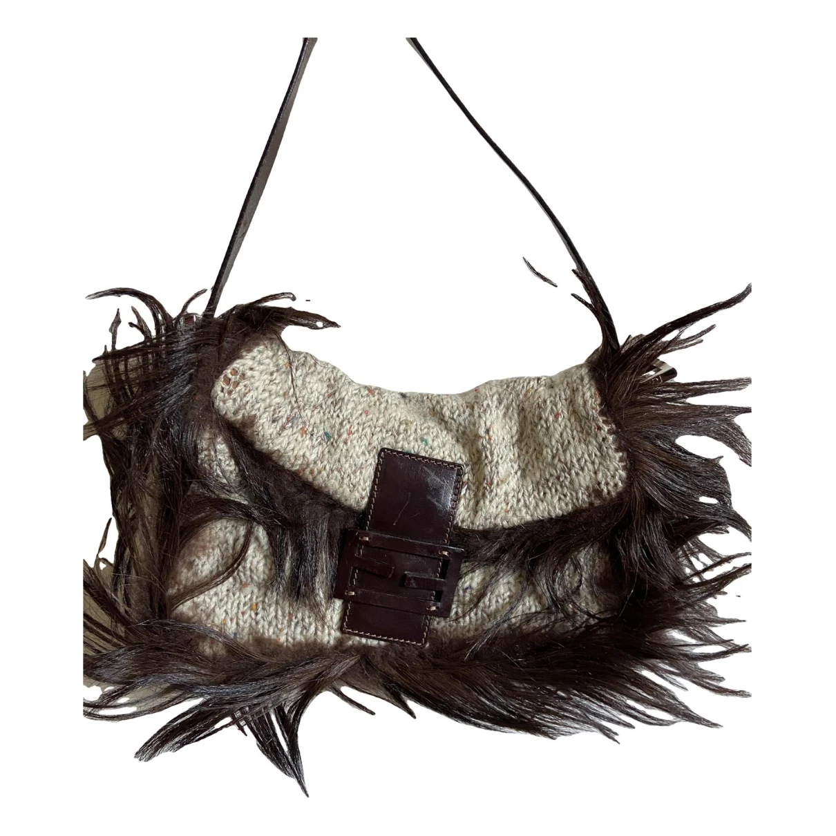 Pre-owned Fendi Baguette Wool Clutch Bag In Brown