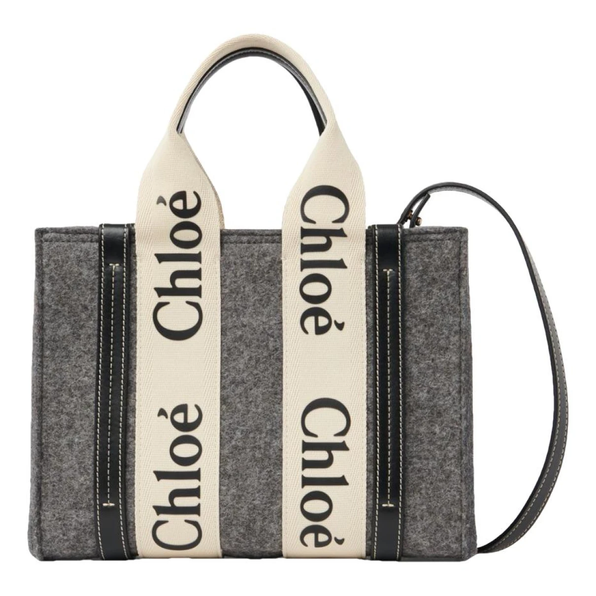 Pre-owned Chloé Woody Linen Tote In Grey