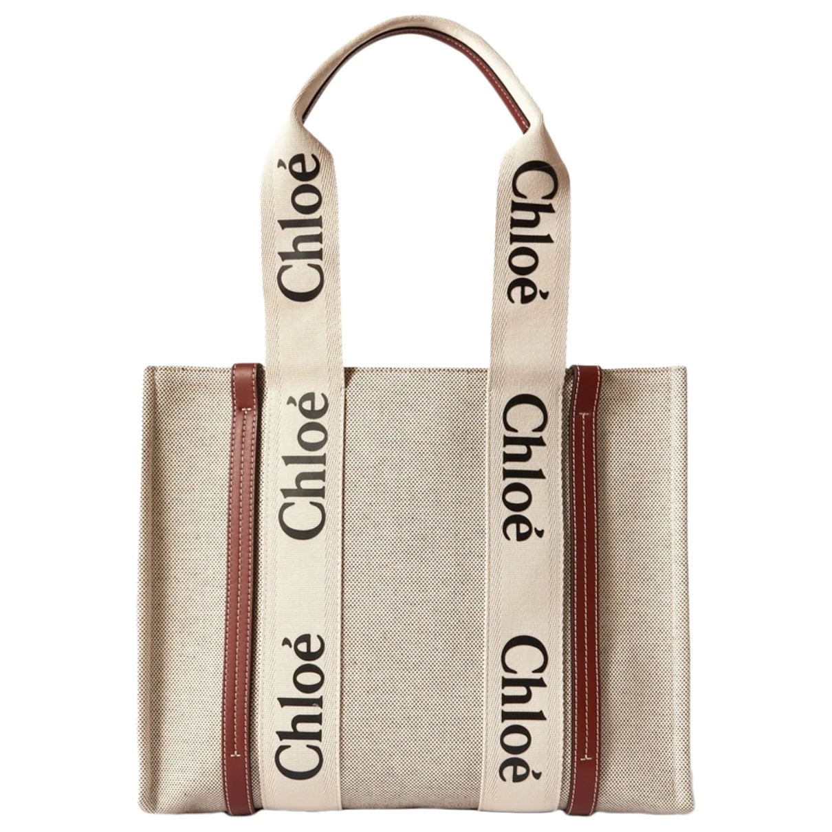 Pre-owned Chloé Woody Leather Tote In Beige