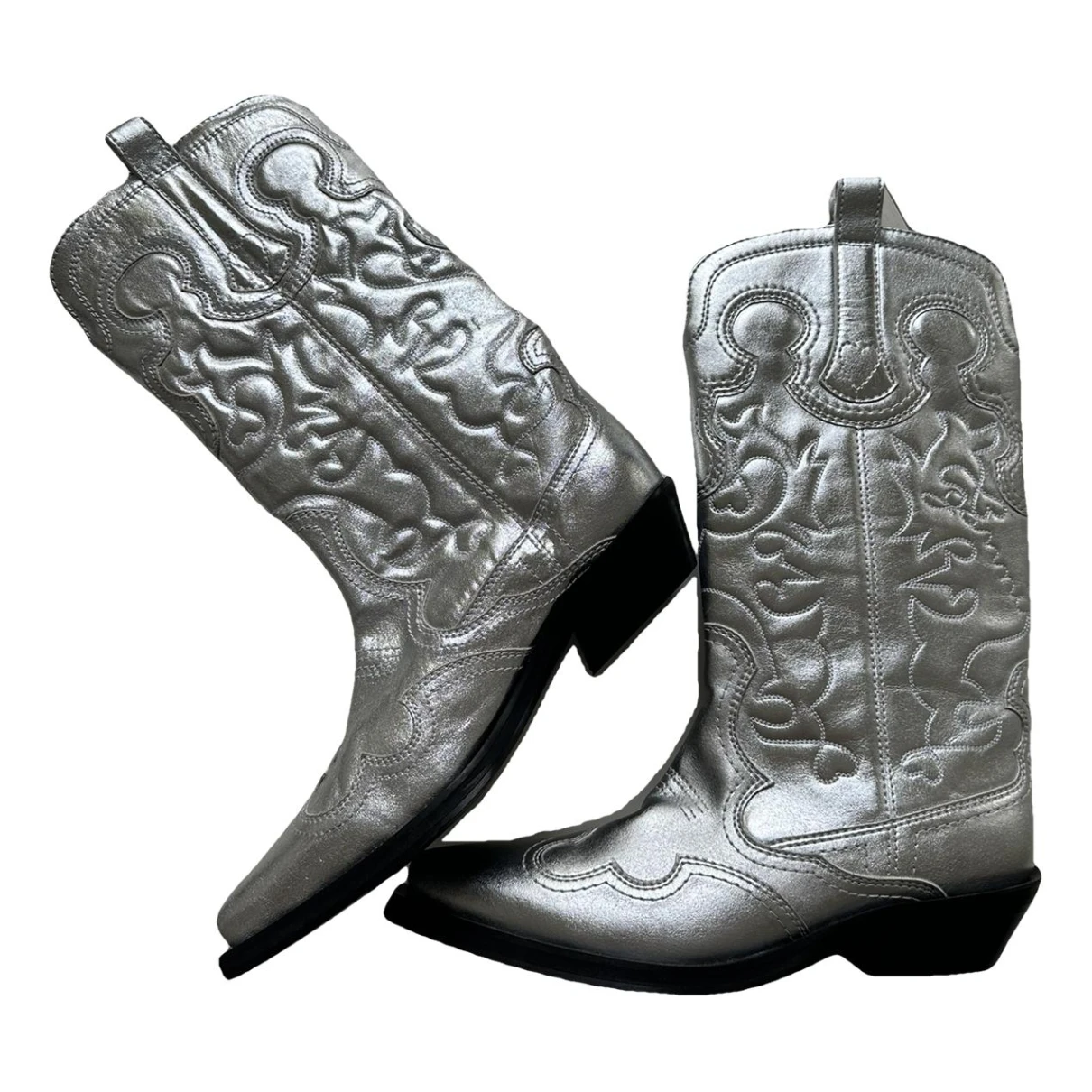Pre-owned Ganni Cowboy Boots In Silver