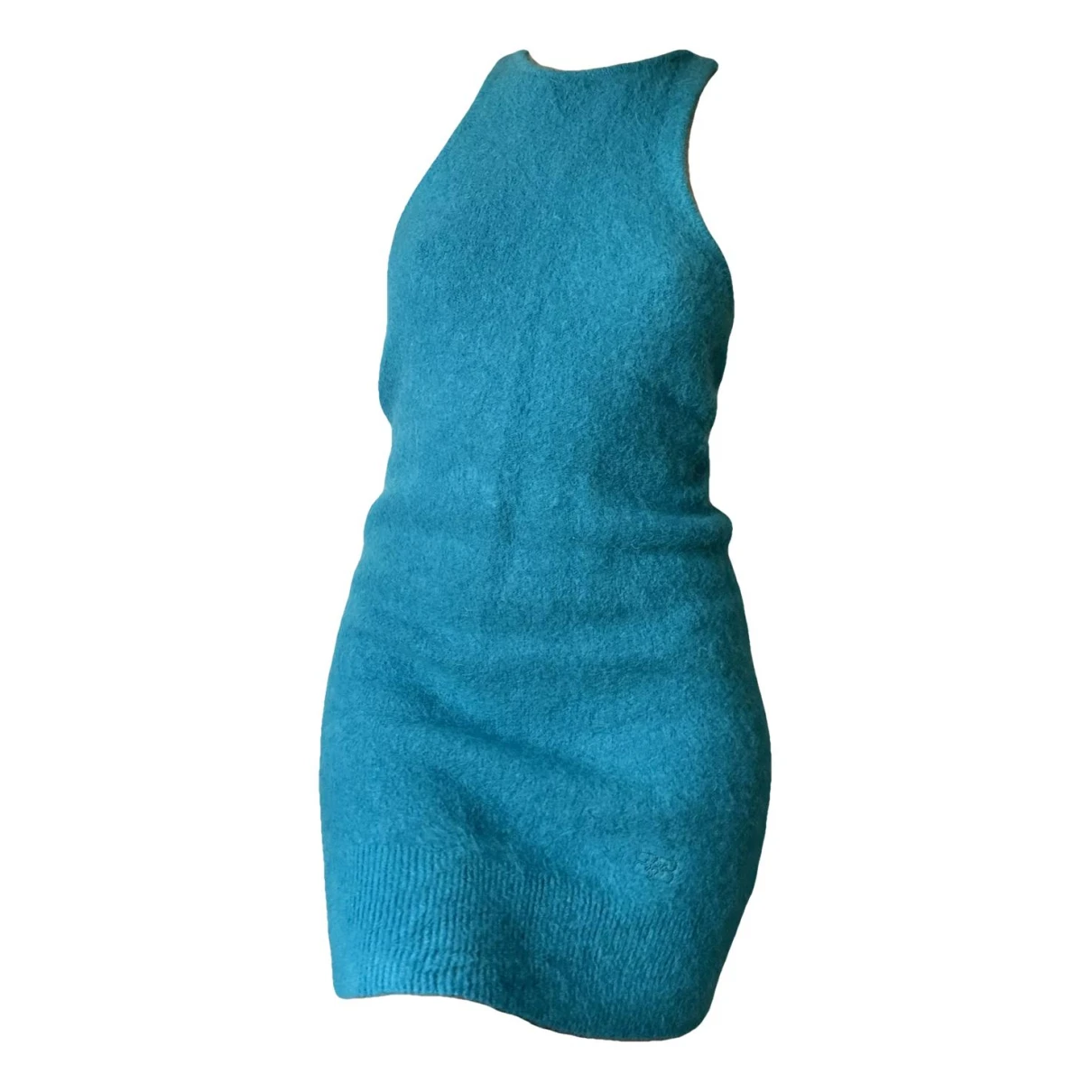 Pre-owned Ganni Wool Mini Dress In Blue