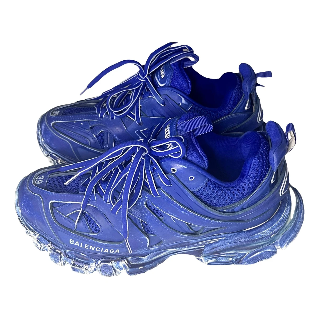 Pre-owned Balenciaga Track Leather Trainers In Blue