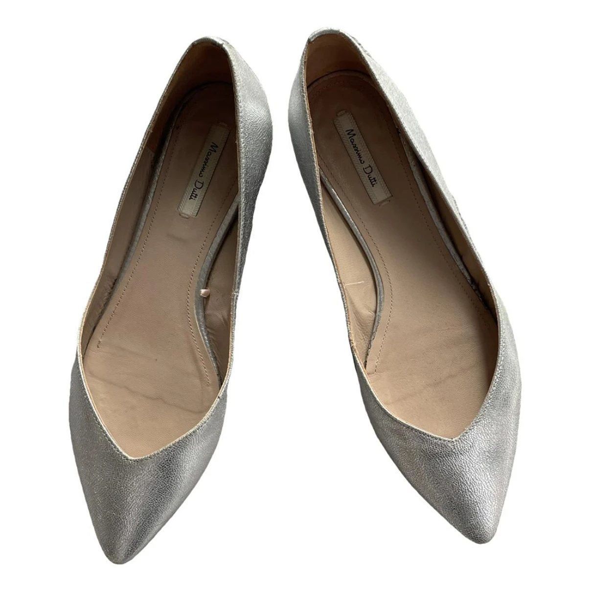 Pre-owned Massimo Dutti Leather Ballet Flats In Silver