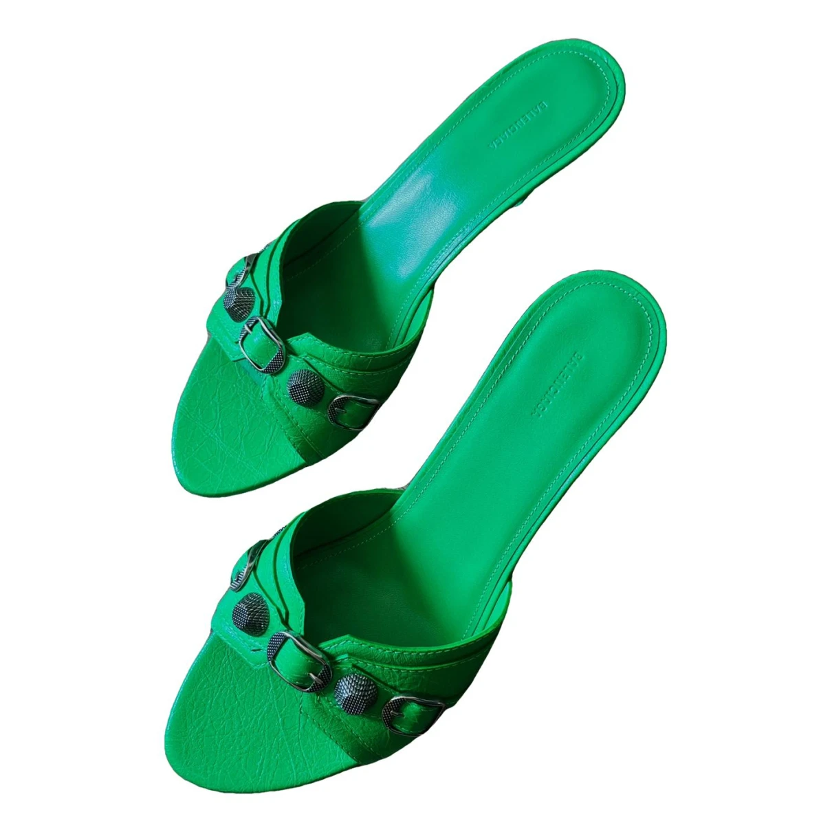 Pre-owned Balenciaga Cagole Leather Sandal In Green