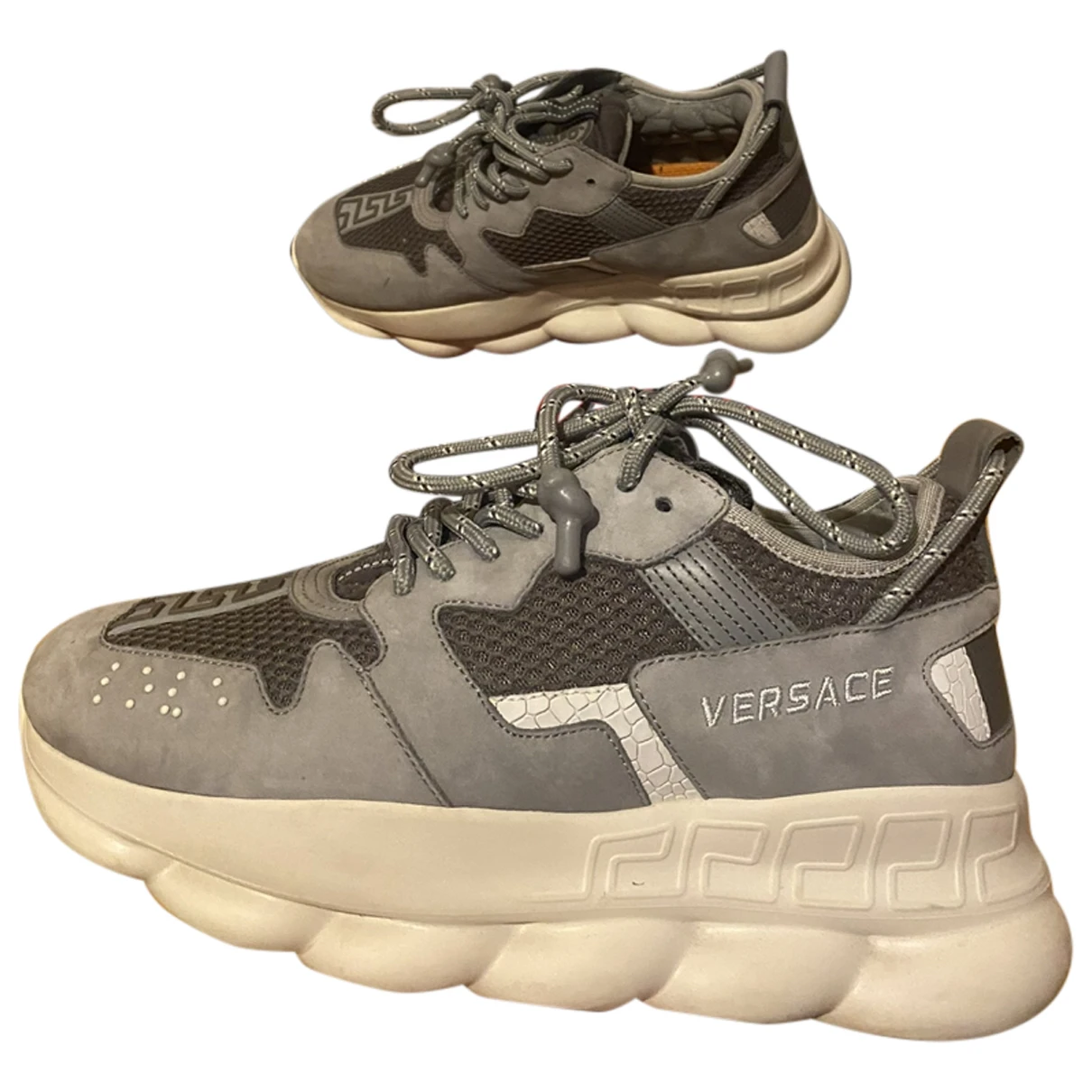 Pre-owned Versace Chain Reaction Trainers In Grey