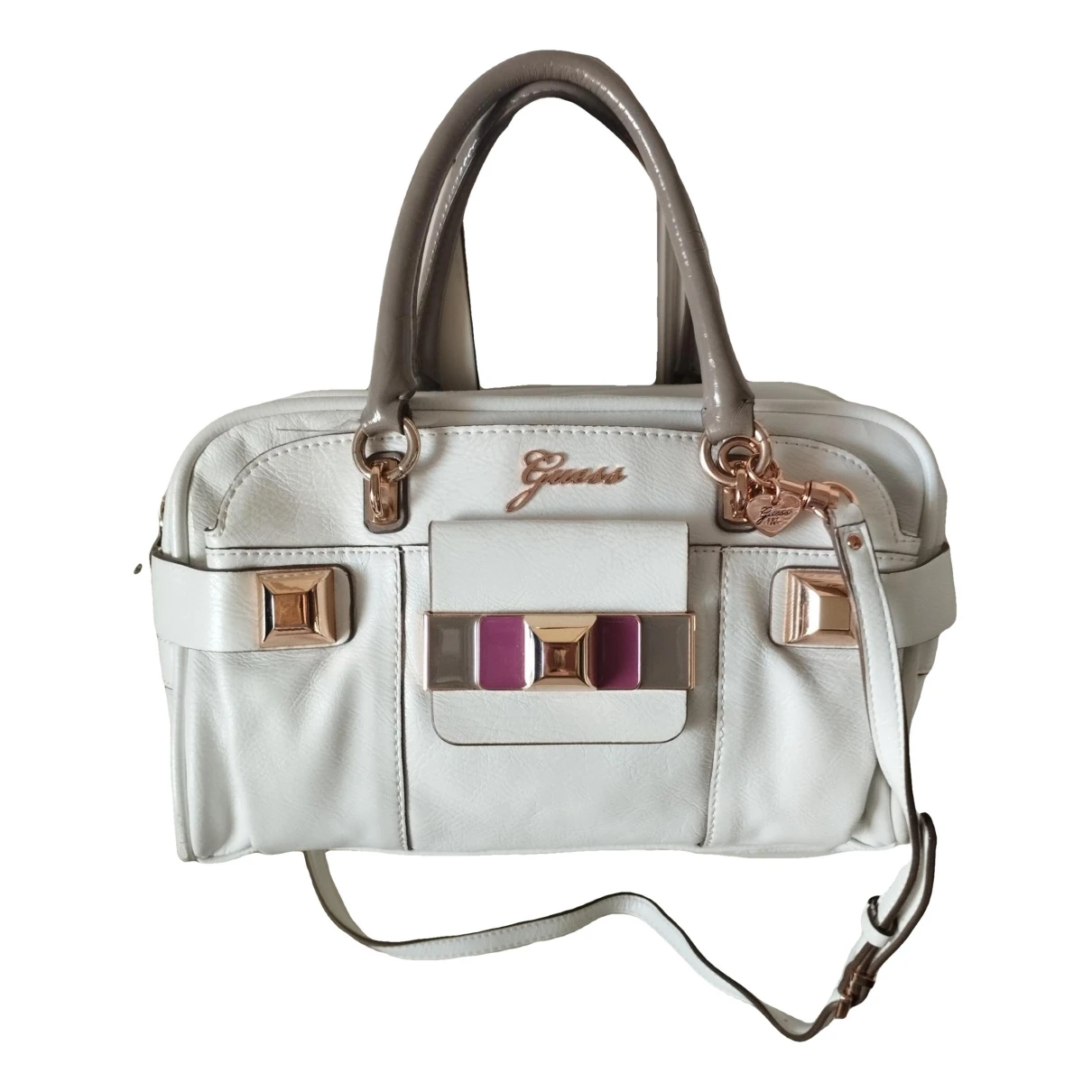 Pre-owned Guess Vegan Leather Crossbody Bag In White