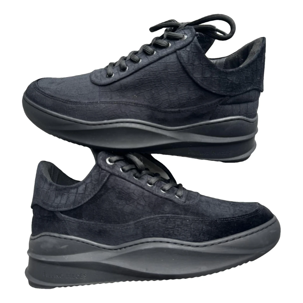 Pre-owned Filling Pieces Velvet Trainers In Black