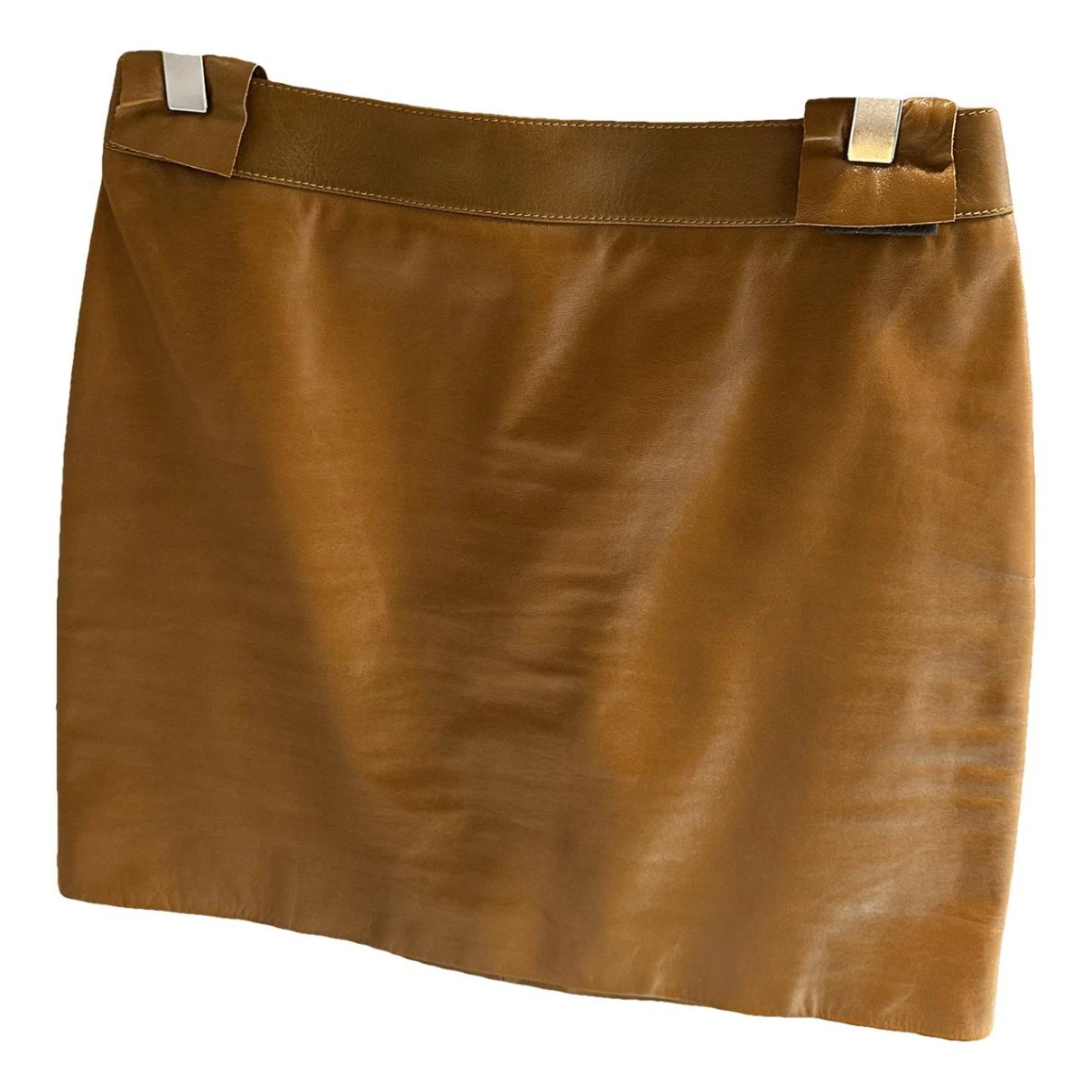 Pre-owned Saint Laurent Leather Mini Skirt In Camel