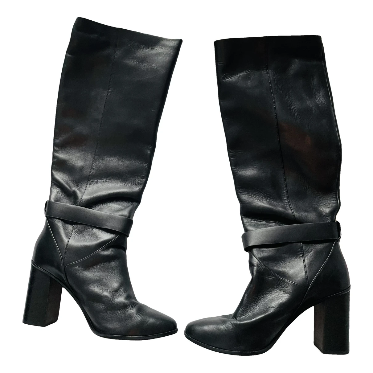 Pre-owned Ted Baker Leather Western Boots In Black