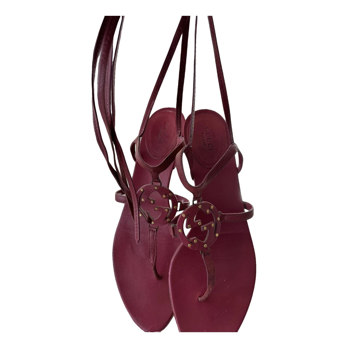 Pre-owned Gucci Leather Sandal In Burgundy