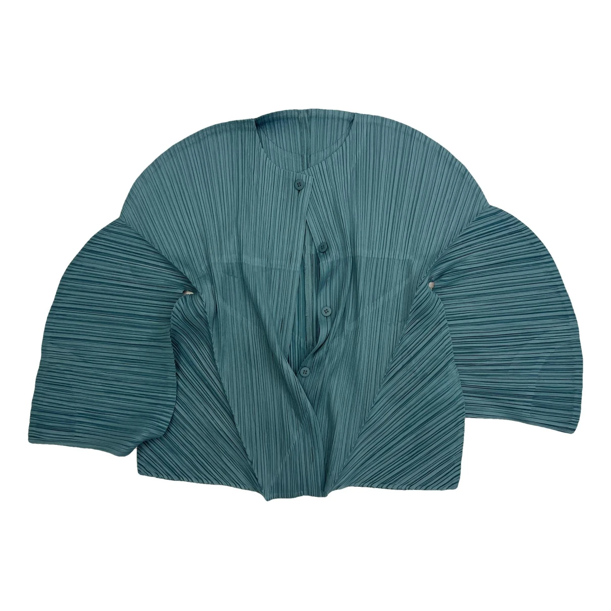 Pre-owned Pleats Please Cardi Coat In Turquoise