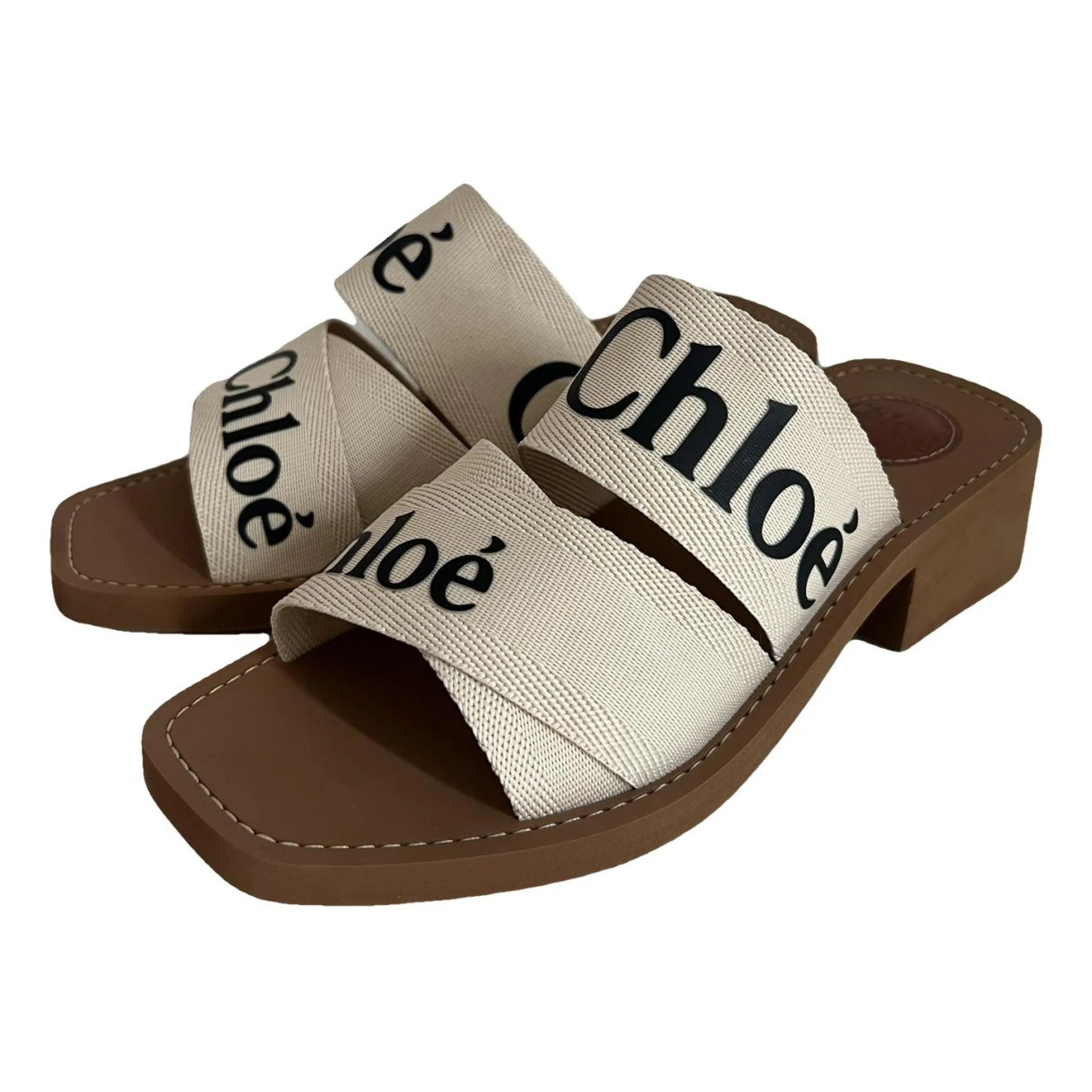 Pre-owned Chloé Woody Cloth Mules In White